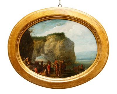 une photo d'un tableau représentant un groupe de personnes sur une plage