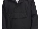 the man is wearing a black jacket and a white t - shirt