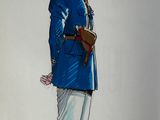 drawing of a man in a blue uniform with a book in his hand