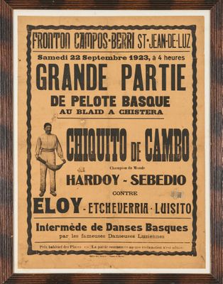 une vieille affiche représentant un homme tenant une batte de baseball devant un cadre en bois