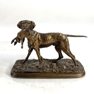 D'après Pierre-Jules MENE : Chien tenant un lièvre mort. - Photo 1