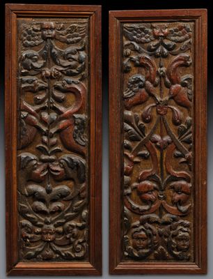 Paire de panneaux de cabinets ou de boiseries en chêne moulu… - Photo 1