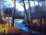 tableau représentant un ruisseau traversant une zone boisée à la lisière d'une forêt