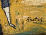 a painting of a woman holding an umbrella in a field