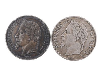 Deux pièces de 5 francs en argent, 1867. - Photo 1