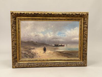 Emile GODCHAUX (1860-1938) : Les goémonniers, huile sur toil…