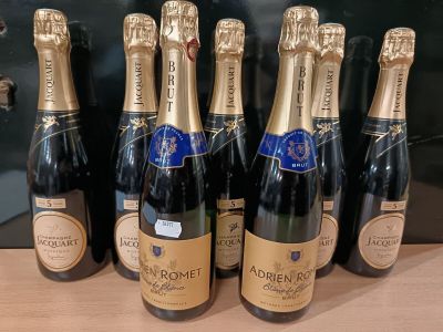six bouteilles de champagne alignées sur une table