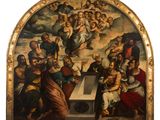 une image d'un tableau représentant un groupe de personnes assises autour d'une table