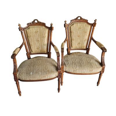 pair of 19th century french louis xvi style cane back armchairs for sale