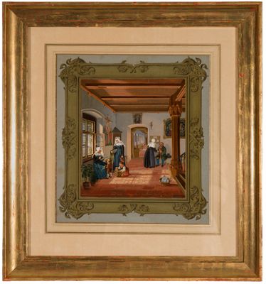 une image représentant un tableau montrant une famille dans un salon