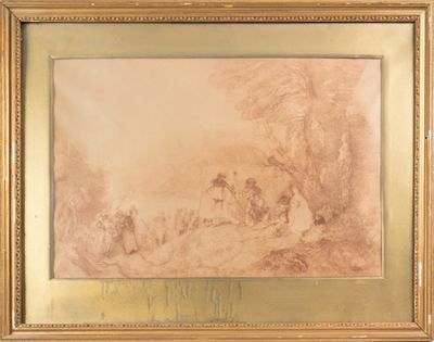 une image d'un tableau représentant un groupe de personnes dans une zone boisée