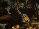 a painting of a group of children playing in the water