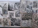 a lot of drawings on the pages of a book