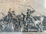 a drawing of a group of people riding on a horse drawn carriage