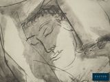 an image of a drawing of a woman ' s face with her eyes closed