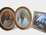 three framed portraits of african men and women in a gold frame