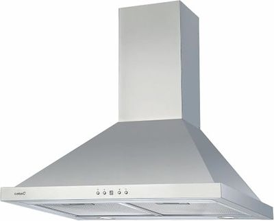 a close up of a stainless steel range hood on a white background