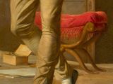 a painting of a man in a white shirt and khaki pants