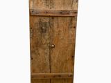 an old wooden door with a wooden handle on a white background