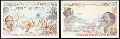 deux photos représentant deux billets sur lesquels figurent les portraits d'un homme et d'une femme