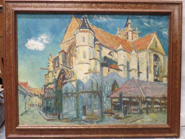  École Française 20ème. « l’église de Moret sur Loing », huile su...