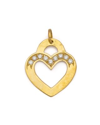 Pendentif en forme de cœur en or jaune 14 carats serti de diamants