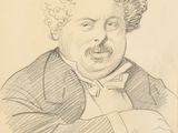 un vieux dessin représentant un homme aux cheveux bouclés portant un nœud papillon