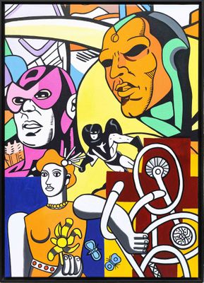 a picture of a painting of a group of people