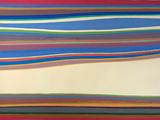 an abstract painting of multicolored lines on a white wall
