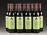 six bottles of red wine are lined up in a row