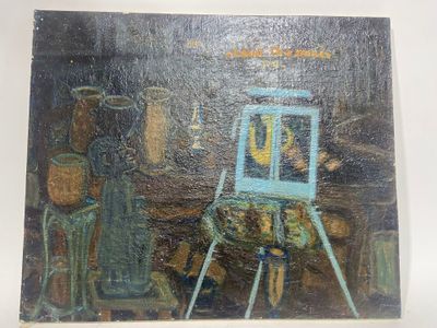 Louis MASSONI, Atelier de peintre, huile sur toile signée et…