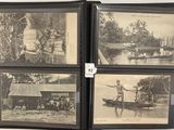 trois photographies en noir et blanc représentant des personnes dans un bateau sur une rivière