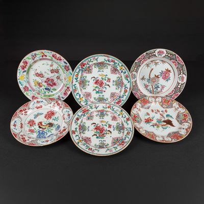 a set of six chinese porcelain plates with flowers and birds
