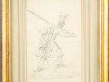 a drawing of a man with a sword in a gold frame