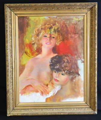 an oil painting of a woman and a child in a gold frame