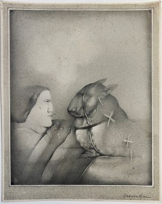 photo d'une photo en noir et blanc représentant une femme et un cheval