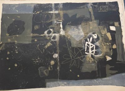 a black and white picture of a painting on a piece of paper