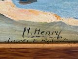 a picture of a painting of a boat on the water