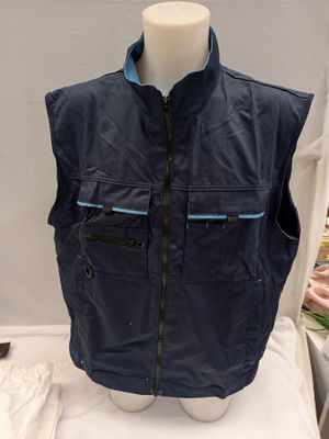 navy blue vest with blue zippers on a mannequin head