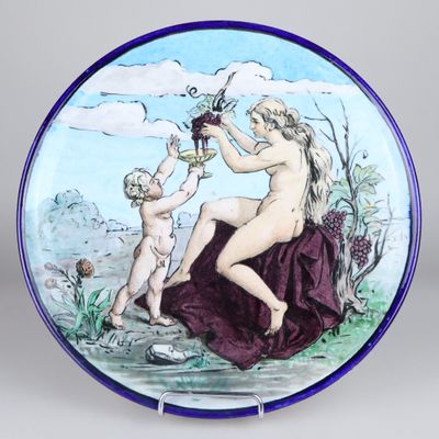 a plate with a picture of a woman and a child