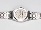 an image of a wrist watch with a white dial on a silver bracelet