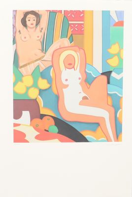 a picture of a woman sitting on a bed with a surfboard