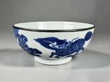 blue and white porcelain bowl with a bird on it