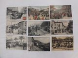 several old black and white photos of people and vehicles on a street