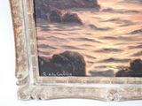 a picture of a painting of a sunset over the ocean