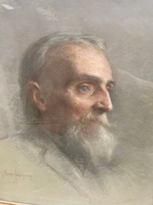 painting of a man with a white beard and a white mustache
