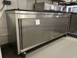 a stainless steel counter in a commercial kitchen