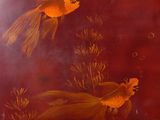 painting of two goldfishs on a red background