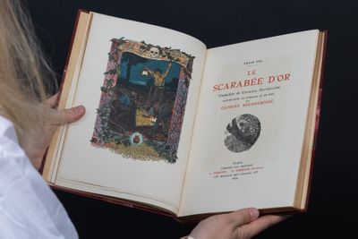 quelqu'un tient un livre sur lequel figure l'image d'un chat