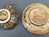 pair of small ceramic vases with gold and blue decoration